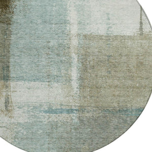 HomeRoots 5' Pale Aqua and Beige Abstract Rug - Stylish Indoor Outdoor Washable Design for Modern Homes 8' Round 628676