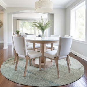 HomeRoots 5' Pale Aqua and Beige Abstract Rug - Stylish Indoor Outdoor Washable Design for Modern Homes 8' Round 628676