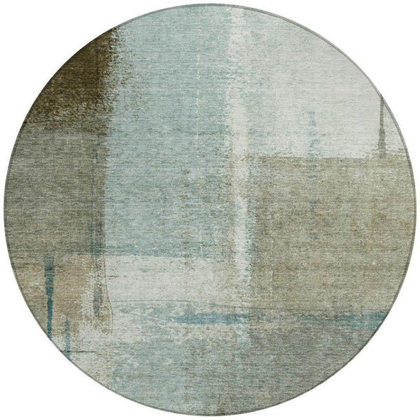 HomeRoots 5' Pale Aqua and Beige Abstract Rug - Stylish Indoor Outdoor Washable Design for Modern Homes 8' Round 628676