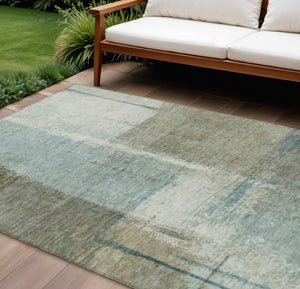 HomeRoots 5' Pale Aqua and Beige Abstract Rug - Stylish Indoor Outdoor Washable Design for Modern Homes 9' X 12' 628678