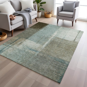 HomeRoots 5' Pale Aqua and Beige Abstract Rug - Stylish Indoor Outdoor Washable Design for Modern Homes 9' X 12' 628678