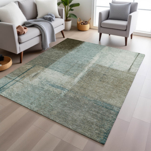 HomeRoots 5' Pale Aqua and Beige Abstract Rug - Stylish Indoor Outdoor Washable Design for Modern Homes 9' X 12' 628678