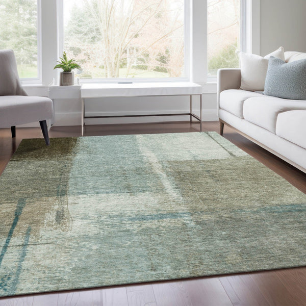 HomeRoots 5' Pale Aqua and Beige Abstract Rug - Stylish Indoor Outdoor Washable Design for Modern Homes 10' X 14' 628679