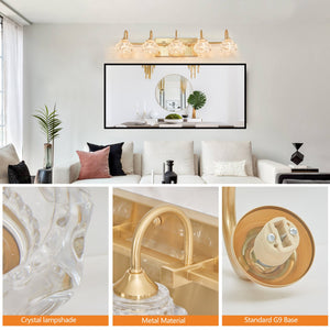 English Elm 29" Modern Crystal Bathroom Vanity Light 5-Light Elegant Wall Sconce with Clear Glass Shades for Vanity Gold W2312P374825