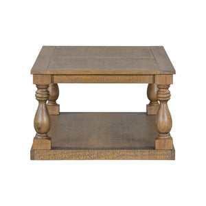 English Elm U_Style Vintage Coffee Table With Artistic Vase Legs & Luxurious Pine Veneer For Timeless Elegance N711P256967D-GIGA