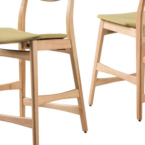 HomeRoots Set of Two Stylish Green Fabric and Wood Low-Back Bar Chairs for Modern Kitchen & Bar Comfort 628738