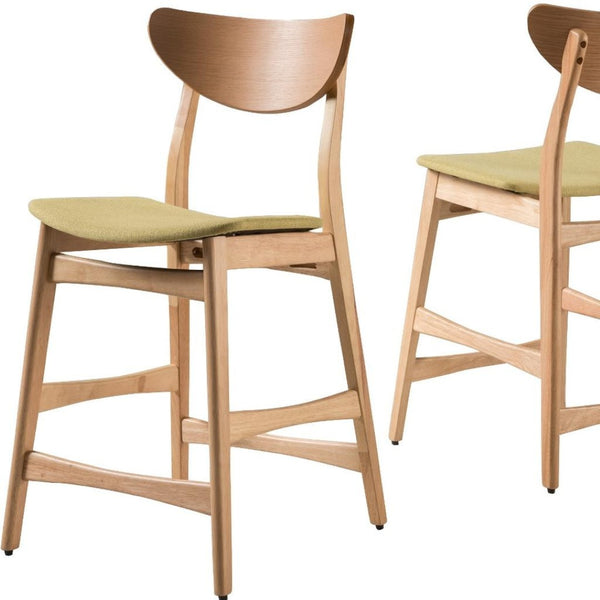 HomeRoots Set of Two Stylish Green Fabric and Wood Low-Back Bar Chairs for Modern Kitchen & Bar Comfort 628738