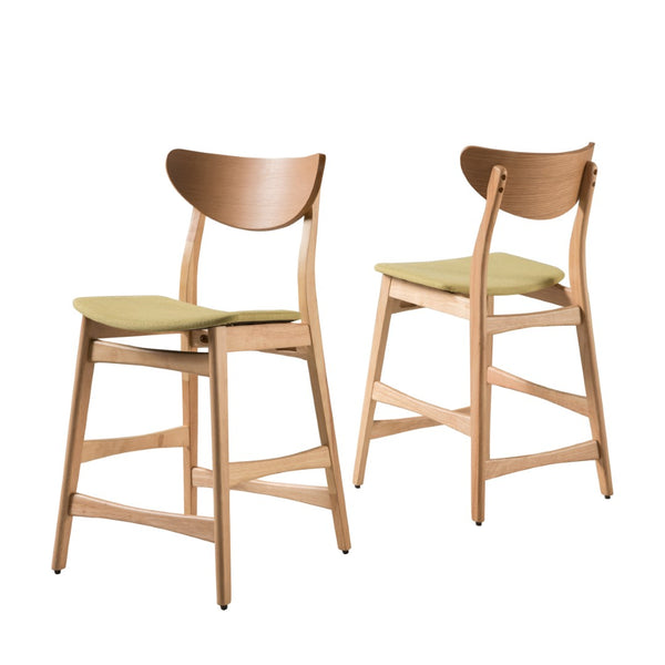 HomeRoots Set of Two Stylish Green Fabric and Wood Low-Back Bar Chairs for Modern Kitchen & Bar Comfort 628738