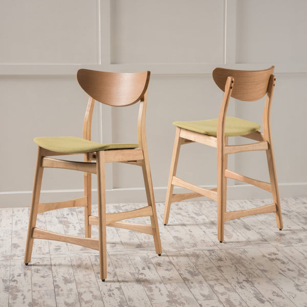 HomeRoots Set of Two Stylish Green Fabric and Wood Low-Back Bar Chairs for Modern Kitchen & Bar Comfort 628738