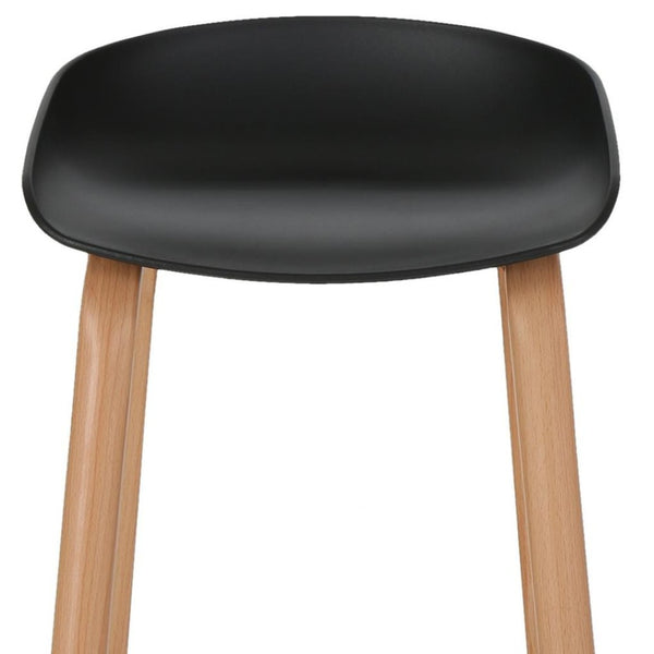 HomeRoots Set of Two Modern Backless Bar Stools with Black Plastic Seats and Natural Wood Legs for Style & Comfort 628739