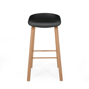 HomeRoots Set of Two Modern Backless Bar Stools with Black Plastic Seats and Natural Wood Legs for Style & Comfort 628739
