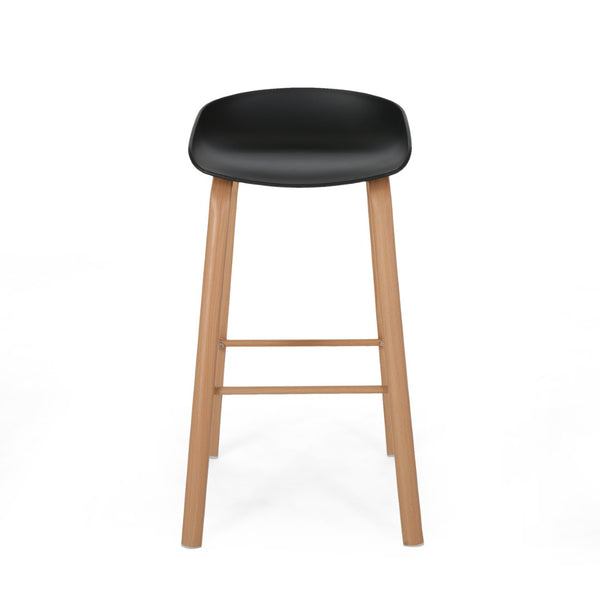 HomeRoots Set of Two Modern Backless Bar Stools with Black Plastic Seats and Natural Wood Legs for Style & Comfort 628739