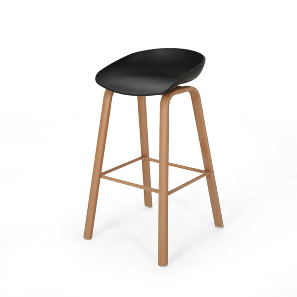 HomeRoots Set of Two Modern Backless Bar Stools with Black Plastic Seats and Natural Wood Legs for Style & Comfort 628739