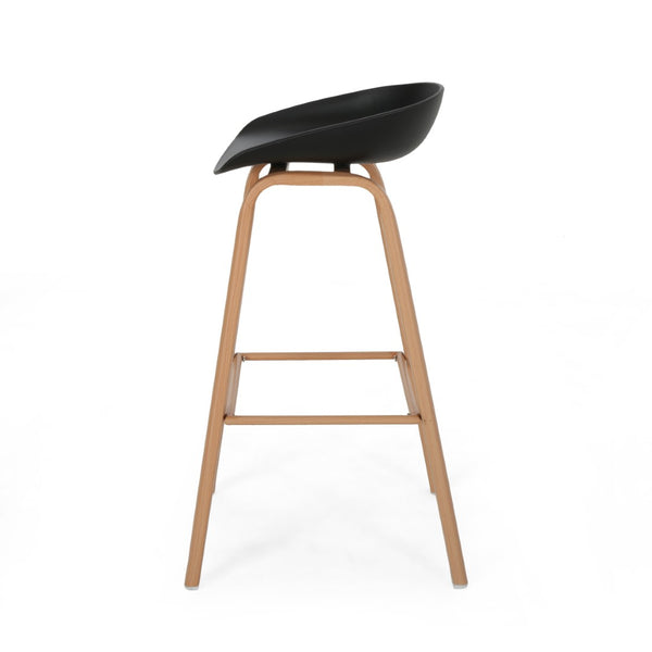 HomeRoots Set of Two Modern Backless Bar Stools with Black Plastic Seats and Natural Wood Legs for Style & Comfort 628739