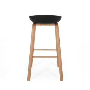 HomeRoots Set of Two Modern Backless Bar Stools with Black Plastic Seats and Natural Wood Legs for Style & Comfort 628739