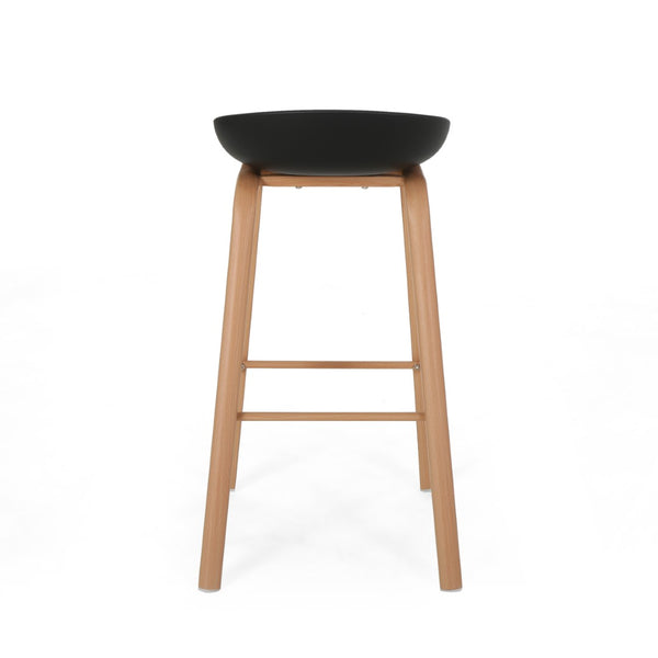 HomeRoots Set of Two Modern Backless Bar Stools with Black Plastic Seats and Natural Wood Legs for Style & Comfort 628739