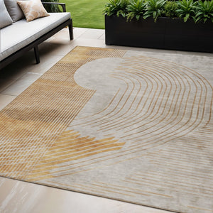 HomeRoots 5' Stylish Gold and Ivory Geometric Area Rug - Washable, Durable for Indoor/Outdoor Use, Easy Care 5' X 8' 628747