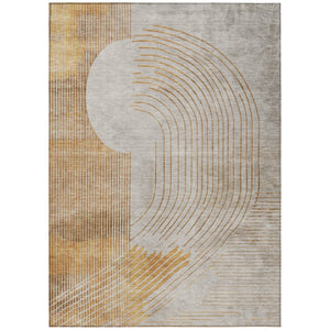 HomeRoots 5' Stylish Gold and Ivory Geometric Area Rug - Washable, Durable for Indoor/Outdoor Use, Easy Care 5' X 8' 628747