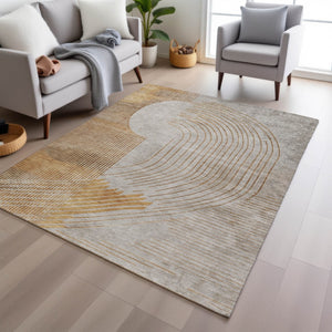 HomeRoots 5' Stylish Gold and Ivory Geometric Area Rug - Washable, Durable for Indoor/Outdoor Use, Easy Care 5' X 8' 628747