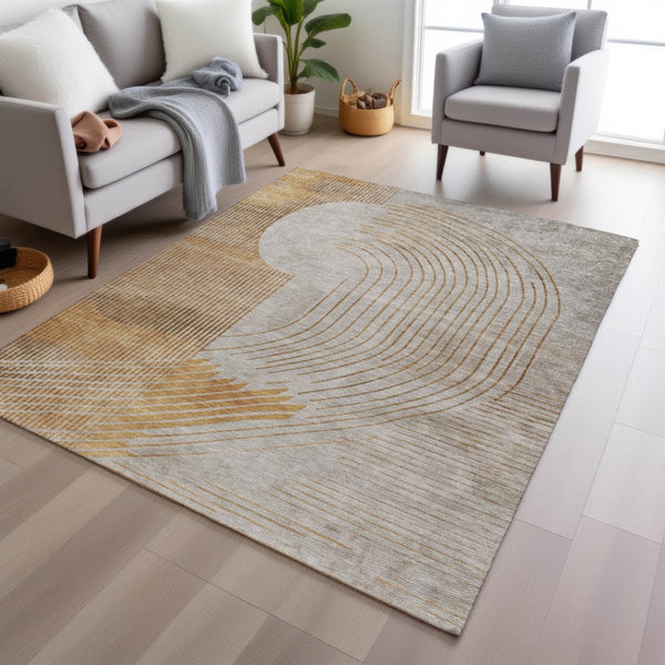 HomeRoots 5' Stylish Gold and Ivory Geometric Area Rug - Washable, Durable for Indoor/Outdoor Use, Easy Care 5' X 8' 628747