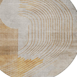 HomeRoots 5' Stylish Gold and Ivory Geometric Area Rug - Washable, Durable for Indoor/Outdoor Use, Easy Care 8' Round 628748