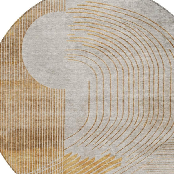 HomeRoots 5' Stylish Gold and Ivory Geometric Area Rug - Washable, Durable for Indoor/Outdoor Use, Easy Care 8' Round 628748