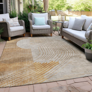 HomeRoots 5' Stylish Gold and Ivory Geometric Area Rug - Washable, Durable for Indoor/Outdoor Use, Easy Care 8' X 10' 628749