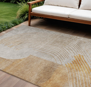 HomeRoots 5' Stylish Gold and Ivory Geometric Area Rug - Washable, Durable for Indoor/Outdoor Use, Easy Care 9' X 12' 628750