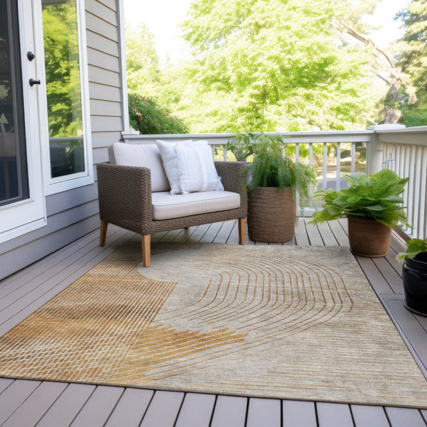 HomeRoots 5' Stylish Gold and Ivory Geometric Area Rug - Washable, Durable for Indoor/Outdoor Use, Easy Care 9' X 12' 628750