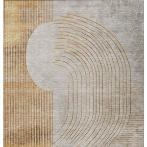 HomeRoots 5' Stylish Gold and Ivory Geometric Area Rug - Washable, Durable for Indoor/Outdoor Use, Easy Care 10' X 14' 628751