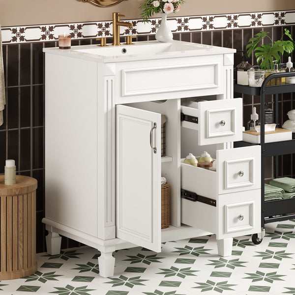 English Elm 24" Bathroom Vanity With Elegant Ceramic Sink, Stylish Storage, And Timeless French Design For Small Spaces N710P318989K