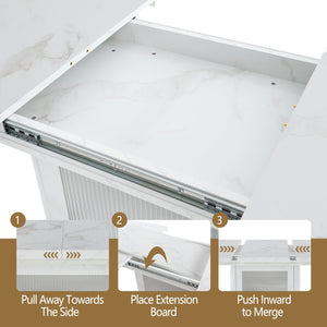English Elm 47.24"-63"Modern Rectangle Dining Table with Extendable Top, Printed Marble Look, Sturdy Steel Base & Storage White W757P331962