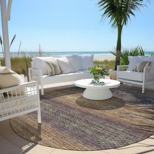 HomeRoots 5' Durable Eggplant and Brown Geometric Area Rug for Indoor and Outdoor Use - Easy Care, Stylish Design 8' Round 628802
