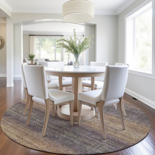 HomeRoots 5' Durable Eggplant and Brown Geometric Area Rug for Indoor and Outdoor Use - Easy Care, Stylish Design 8' Round 628802