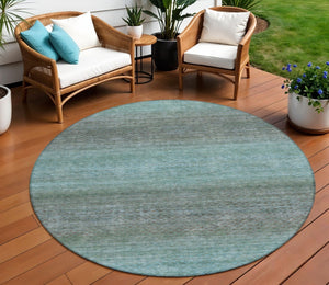 HomeRoots 5' Stylish Teal Blue and Brown Geometric Area Rug - Durable, Washable Design for Indoor/Outdoor Use 8' Round 628814