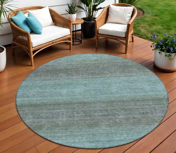 HomeRoots 5' Stylish Teal Blue and Brown Geometric Area Rug - Durable, Washable Design for Indoor/Outdoor Use 8' Round 628814