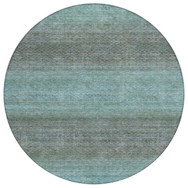 HomeRoots 5' Stylish Teal Blue and Brown Geometric Area Rug - Durable, Washable Design for Indoor/Outdoor Use 8' Round 628814