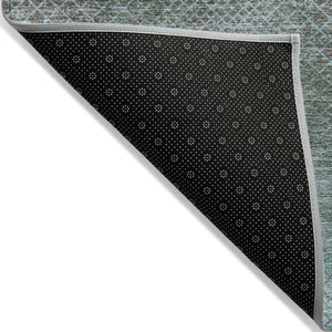HomeRoots 5' Stylish Teal Blue and Brown Geometric Area Rug - Durable, Washable Design for Indoor/Outdoor Use 8' Round 628814