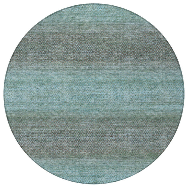 HomeRoots 5' Stylish Teal Blue and Brown Geometric Area Rug - Durable, Washable Design for Indoor/Outdoor Use 8' Round 628814
