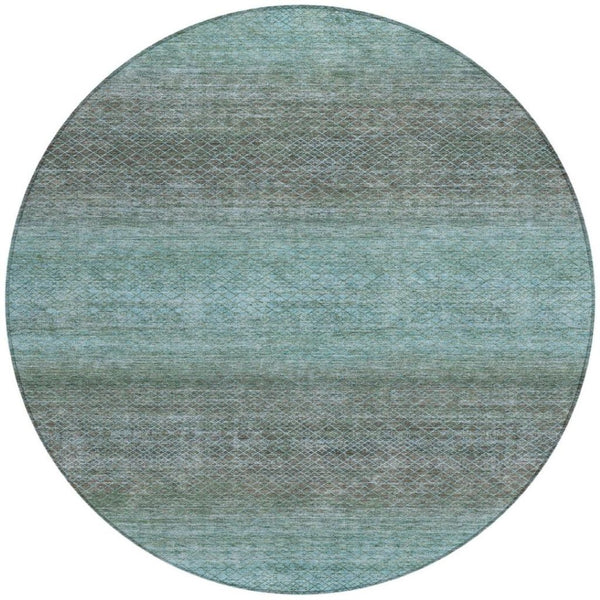 HomeRoots 5' Stylish Teal Blue and Brown Geometric Area Rug - Durable, Washable Design for Indoor/Outdoor Use 8' Round 628814