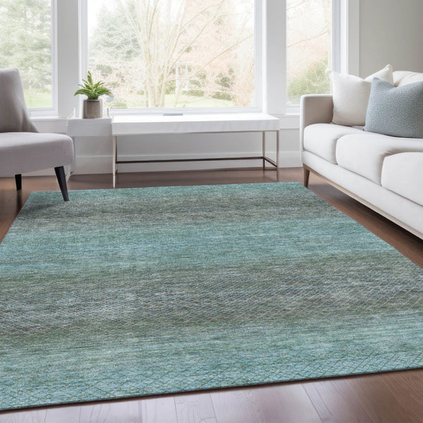 HomeRoots 5' Stylish Teal Blue and Brown Geometric Area Rug - Durable, Washable Design for Indoor/Outdoor Use 9' X 12' 628816