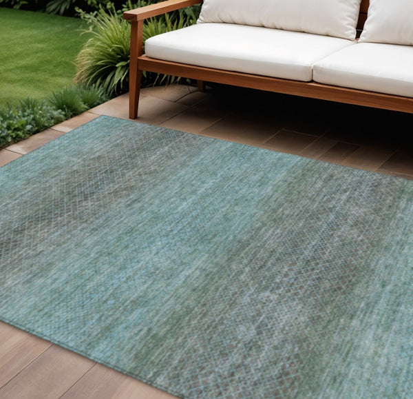 HomeRoots 5' Stylish Teal Blue and Brown Geometric Area Rug - Durable, Washable Design for Indoor/Outdoor Use 10' X 14' 628817