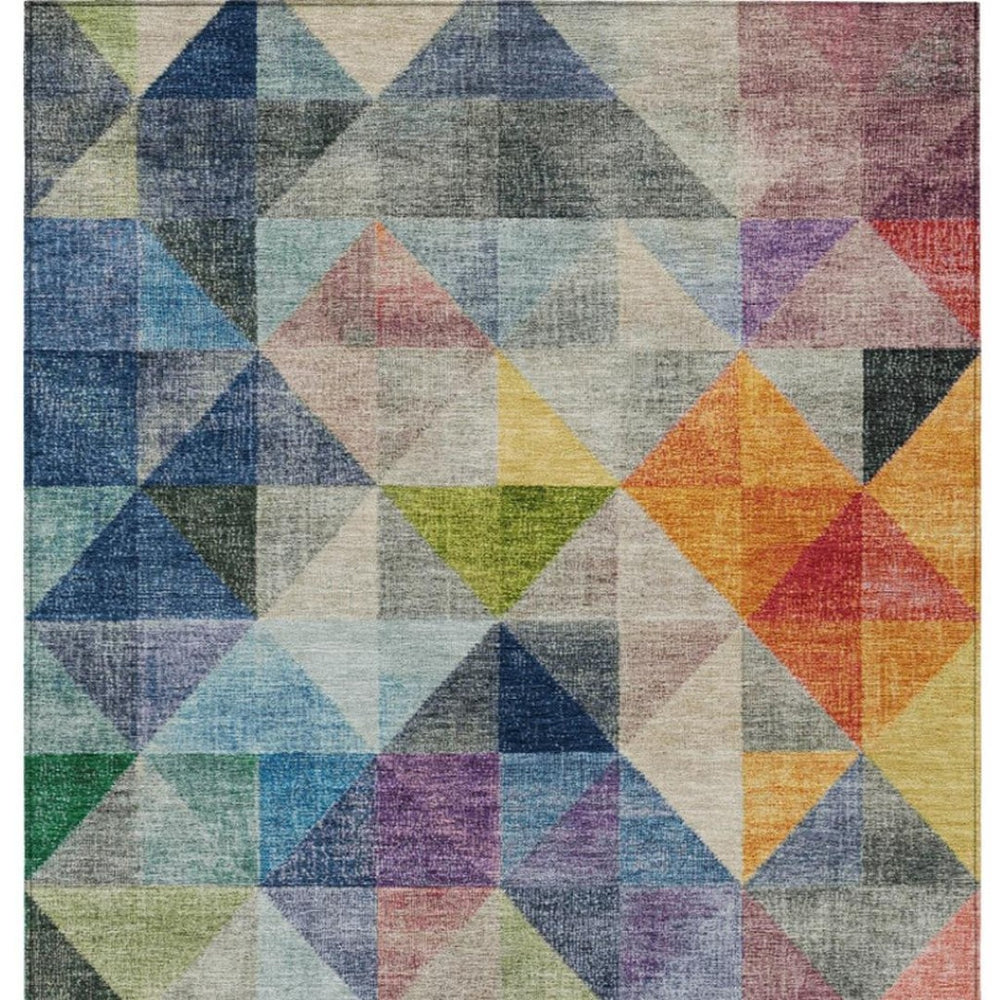 HomeRoots 5' Geometric Washable Area Rug in Beige, Navy Blue, and Orange for Indoor/Outdoor Spaces 8' X 10' 628827