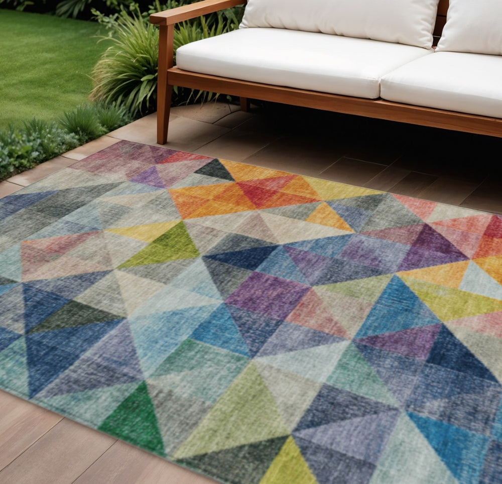 HomeRoots 5' Geometric Washable Area Rug in Beige, Navy Blue, and Orange for Indoor/Outdoor Spaces 8' X 10' 628827