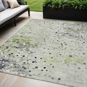 HomeRoots 5' Artichoke Green and Purple Abstract Washable Area Rug for Stylish Indoor and Outdoor Spaces 5' X 8' 628837