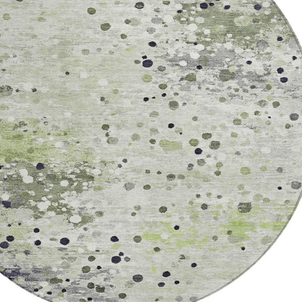 HomeRoots 5' Artichoke Green and Purple Abstract Washable Area Rug for Stylish Indoor and Outdoor Spaces 8' Round 628838