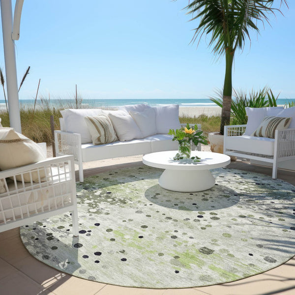 HomeRoots 5' Artichoke Green and Purple Abstract Washable Area Rug for Stylish Indoor and Outdoor Spaces 8' Round 628838