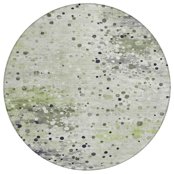 HomeRoots 5' Artichoke Green and Purple Abstract Washable Area Rug for Stylish Indoor and Outdoor Spaces 8' Round 628838