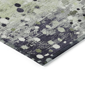 HomeRoots 5' Artichoke Green and Purple Abstract Washable Area Rug for Stylish Indoor and Outdoor Spaces 8' Round 628838