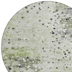 HomeRoots 5' Artichoke Green and Purple Abstract Washable Area Rug for Stylish Indoor and Outdoor Spaces 8' Round 628838